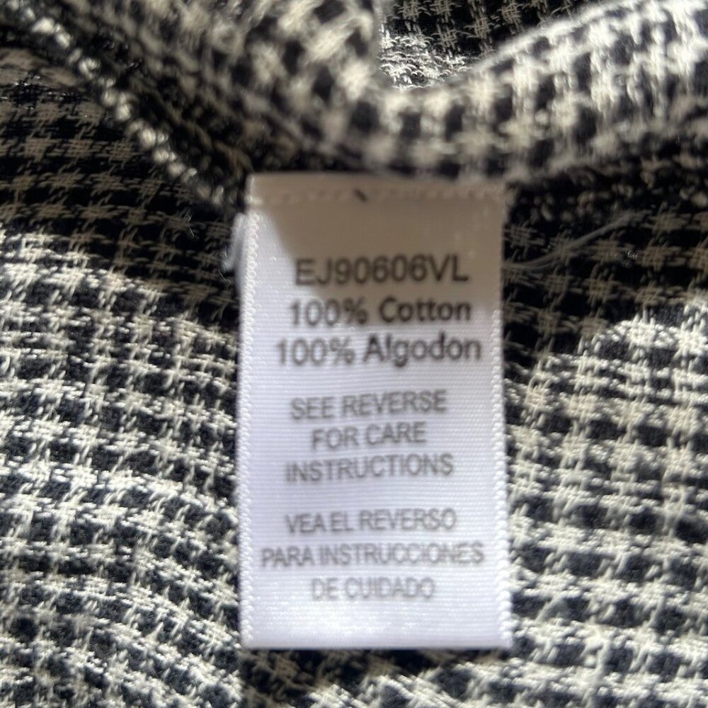 Plaid Black White Waterfall Fringe Front Jacket Role Tab Sleeves Size L GUC - Picture 10 of 10